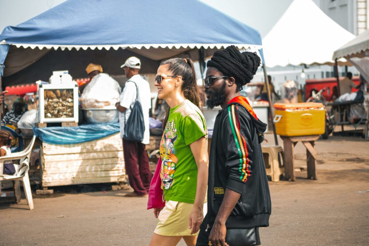 Tourists in Ghana. Tourism is one of the reasons why many African Americans move Ghana